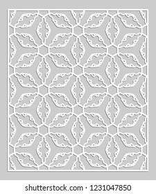 Decorative panel for laser cutting. Geometric ornament for wedding invitation, envelope, greeting or business cards, Template for paper cut, printing, engraving wood, metal. Stencil manufacturing
