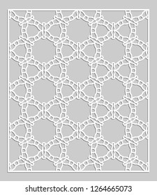 Decorative panel for laser cutting. Geometric ornament for wedding invitation, envelope, greeting or business cards, Template for paper cut, printing, engraving wood, metal. Stencil manufacturing