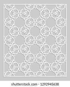 Decorative panel for laser cutting. Geometric ornament for wedding invitation, envelope, greeting or business cards, Template for paper cut, printing, engraving wood, metal. Stencil manufacturing