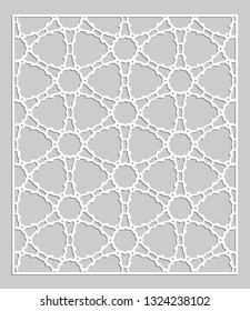 Decorative panel for laser cutting. Geometric ornament for wedding invitation, envelope, greeting or business cards, Template for paper cut, printing, engraving wood, metal. Stencil manufacturing