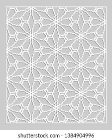 Decorative panel for laser cutting. Geometric ornament for wedding invitation, envelope, greeting or business cards, Template for paper cut, printing, engraving wood, metal. Stencil manufacturing