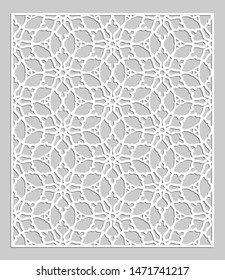 Decorative panel for laser cutting. Geometric ornament for wedding invitation, envelope, greeting or business cards, Template for paper cut, printing, engraving wood, metal. Stencil manufacturing