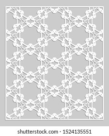 Decorative panel for laser cutting. Geometric ornament for wedding invitation, envelope, greeting or business cards, Template for paper cut, printing, engraving wood, metal. Stencil manufacturing