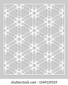 Decorative panel for laser cutting. Geometric ornament for wedding invitation, envelope, greeting or business cards, Template for paper cut, printing, engraving wood, metal. Stencil manufacturing