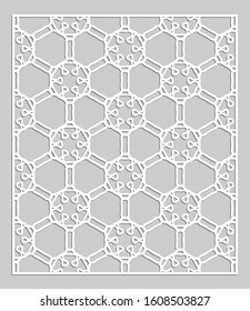 Decorative panel for laser cutting. Geometric ornament for wedding invitation, envelope, greeting or business cards, Template for paper cut, printing, engraving wood, metal. Stencil manufacturing