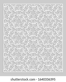 Decorative panel for laser cutting. Geometric ornament for wedding invitation, envelope, greeting or business cards, Template for paper cut, printing, engraving wood, metal. Stencil manufacturing