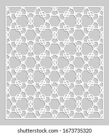Decorative panel for laser cutting. Geometric ornament for wedding invitation, envelope, greeting or business cards, Template for paper cut, printing, engraving wood, metal. Stencil manufacturing