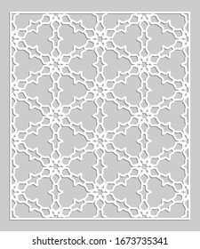 Decorative panel for laser cutting. Geometric ornament for wedding invitation, envelope, greeting or business cards, Template for paper cut, printing, engraving wood, metal. Stencil manufacturing