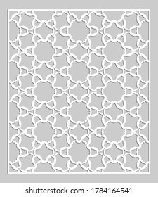 Decorative panel for laser cutting. Geometric ornament for wedding invitation, envelope, greeting or business cards, Template for paper cut, printing, engraving wood, metal. Stencil manufacturing