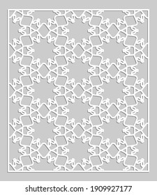 Panel decorativo para corte láser. Ornamento geométrico para invitación de boda, sobre, saludo o tarjetas de visita, Plantilla para corte de papel, impresión, grabado de madera, metal. Fabricación de tenedores