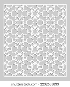 Decorative panel for laser cutting. Geometric ornament for wedding invitation, envelope, greeting or business cards, Template for paper cut, printing, engraving wood, metal. Stencil manufacturing