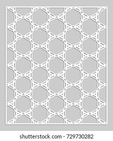 Decorative panel for laser cutting. Geometric ornament for wedding invitation, envelope, greeting or business cards, Template for paper cut, printing, engraving wood, metal. Stencil manufacturing