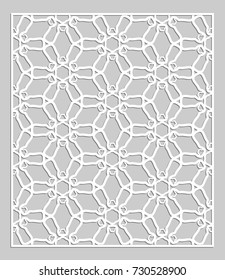 Decorative panel for laser cutting. Geometric ornament for wedding invitation, envelope, greeting or business cards, Template for paper cut, printing, engraving wood, metal. Stencil manufacturing