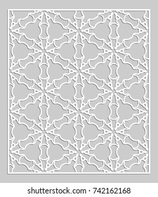 Decorative panel for laser cutting. Geometric ornament for wedding invitation, envelope, greeting or business cards, Template for paper cut, printing, engraving wood, metal. Stencil manufacturing
