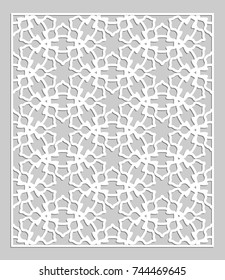 Decorative panel for laser cutting. Geometric ornament for wedding invitation, envelope, greeting or business cards, Template for paper cut, printing, engraving wood, metal. Stencil manufacturing