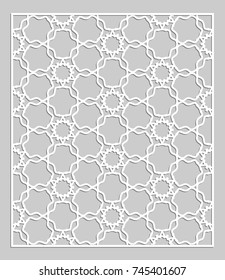 Decorative panel for laser cutting. Geometric ornament for wedding invitation, envelope, greeting or business cards, Template for paper cut, printing, engraving wood, metal. Stencil manufacturing