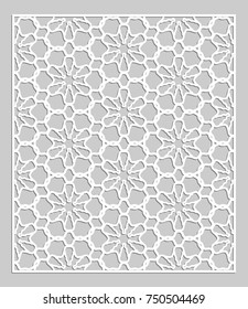 Decorative panel for laser cutting. Geometric ornament for wedding invitation, envelope, greeting or business cards, Template for paper cut, printing, engraving wood, metal. Stencil manufacturing