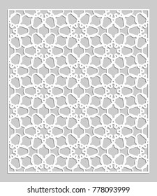 Decorative panel for laser cutting. Geometric ornament for wedding invitation, envelope, greeting or business cards, Template for paper cut, printing, engraving wood, metal. Stencil manufacturing
