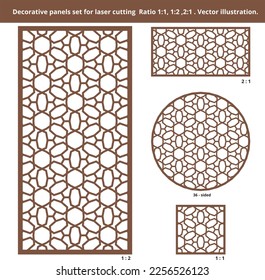 Decorative panel for laser cutting. Set of geometric patterns. Vector illustration.