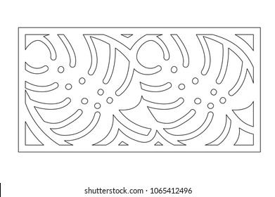 Decorative panel laser cutting. wooden panel. Elegant modern monstera pattern. Tree leave. Stencil. Ratio 1:2. Vector illustration.