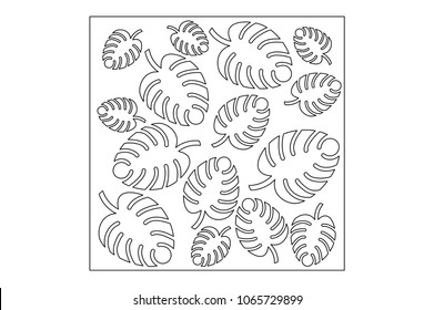 Decorative panel laser cutting. wooden panel. Elegant modern monstera pattern. Tree leave. Stencil. Ratio 1:1. Vector illustration.