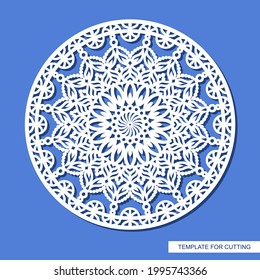 Decorative panel with a mandala. Round openwork element. Abstract floral pattern, carved decor, magic circle. Oriental motive. Vector layout for printing or plotter laser cutting of metal, paper, wood