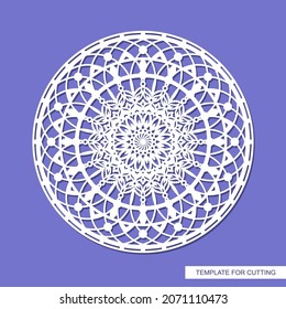 Decorative panel with a mandala. Round openwork element. Abstract floral pattern, carved decor, magic circle. Oriental motive. Vector layout for printing or plotter laser cutting of metal, paper, wood