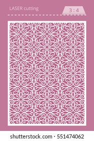 Decorative panel with seamless pattern, swirly lace ornament for laser cutting or wood carving, cutout paperwork template, elegant vector background for wedding invitation card