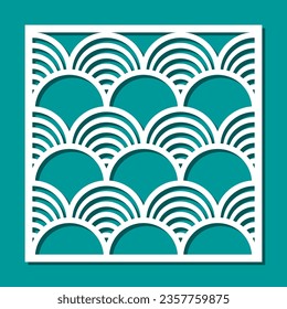 Decorative panel of square shape. Lattice, design element, decoration with a geometric semicircular pattern. Template for plotter laser cutting of paper, fretwork, wood carving, metal engraving, cnc. 