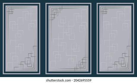 Decorative panels with frames, geometric pattern in art deco style, flat design, vector background.