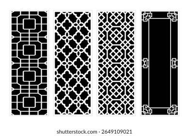 Painéis Decorativos Com Padrões Geométricos E Florais Ilustração De Vetor Preto E Branco