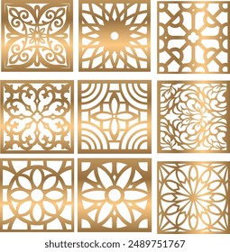 Paneles decorativos para corte láser, corte CNC. patrón, motivo floral o adorno antiguo. Plantilla de Vector para corte láser de celosía de metal, pintura de pared, plantilla, servilleta calada, talla de madera, cnc