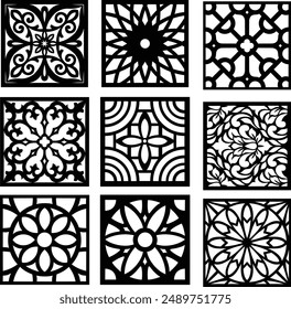 Decorative panels for laser cut, CNC cutting. pattern, floral motif or antique ornament. Vector template for laser cutting of metal lattice, wall painting, stencil, openwork napkin, wood carving, cnc