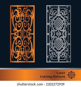 Decorative panels for laser cutting. Cutout silhouette with abstract geometric pattern, squares, triangles, grid. Laser cut and CNC stencil for wood, metal, plastic, paper, acrylic.