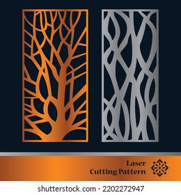 Decorative panels for laser cutting. Cutout silhouette with abstract geometric pattern, squares, triangles, grid. Laser cut and CNC stencil for wood, metal, plastic, paper, acrylic.