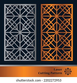 Paneles decorativos para corte láser. Silueta de corte con patrón geométrico abstracto, cuadrados, triángulos, cuadrícula. Corte láser y esténcil CNC para madera, metal, plástico, papel, acrílico.