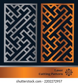 Decorative panels for laser cutting. Cutout silhouette with abstract geometric pattern, squares, triangles, grid. Laser cut and CNC stencil for wood, metal, plastic, paper, acrylic.