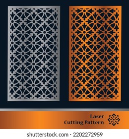 Decorative panels for laser cutting. Cutout silhouette with abstract geometric pattern, squares, triangles, grid. Laser cut and CNC stencil for wood, metal, plastic, paper, acrylic.