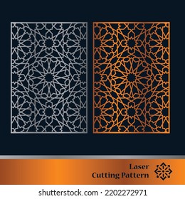 Decorative panels for laser cutting. Cutout silhouette with abstract geometric pattern, squares, triangles, grid. Laser cut and CNC stencil for wood, metal, plastic, paper, acrylic.