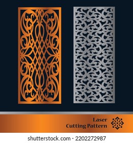 Decorative panels for laser cutting. Cutout silhouette with abstract geometric pattern, squares, triangles, grid. Laser cut and CNC stencil for wood, metal, plastic, paper, acrylic.