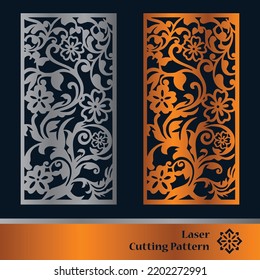 Decorative panels for laser cutting. Cutout silhouette with abstract geometric pattern, squares, triangles, grid. Laser cut and CNC stencil for wood, metal, plastic, paper, acrylic.