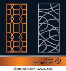 Decorative panels for laser cutting. Cutout silhouette with abstract geometric pattern, squares, triangles, grid. Laser cut and CNC stencil for wood, metal, plastic, paper, acrylic.