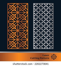 Decorative panels for laser cutting. Cutout silhouette with abstract geometric pattern, squares, triangles, grid. Laser cut and CNC stencil for wood, metal, plastic, paper, acrylic.