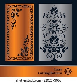 Decorative panels for laser cutting. Cutout silhouette with abstract geometric pattern, squares, triangles, grid. Laser cut and CNC stencil for wood, metal, plastic, paper, acrylic.