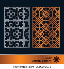 Paneles decorativos para corte láser. Silueta de corte con patrón geométrico abstracto, cuadrados, triángulos, cuadrícula. Corte láser y esténcil CNC para madera, metal, plástico, papel, acrílico.