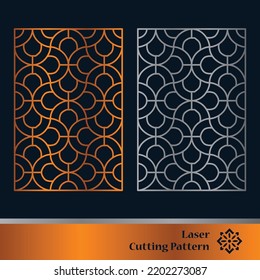 Decorative panels for laser cutting. Cutout silhouette with abstract geometric pattern, squares, triangles, grid. Laser cut and CNC stencil for wood, metal, plastic, paper, acrylic.