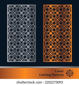 Decorative panels for laser cutting. Cutout silhouette with abstract geometric pattern, squares, triangles, grid. Laser cut and CNC stencil for wood, metal, plastic, paper, acrylic.