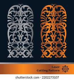 Decorative panels for laser cutting. Cutout silhouette with abstract geometric pattern, squares, triangles, grid. Laser cut and CNC stencil for wood, metal, plastic, paper, acrylic.