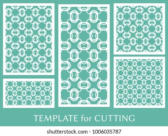 Decorative panels set for laser cutting. Geometric ornament for wedding invitation, envelope, greeting or business cards, Template for paper cut, printing, engraving wood, metal. Stencil manufacturing