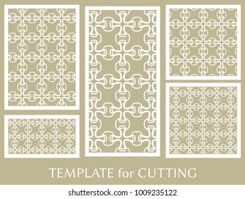 Decorative panels set for laser cutting. Geometric ornament for wedding invitation, envelope, greeting or business cards, Template for paper cut, printing, engraving wood, metal. Stencil manufacturing